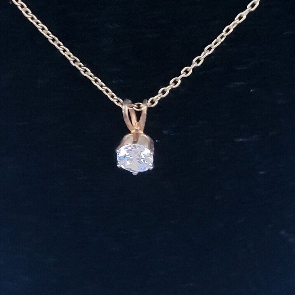Beautiful 12K Gold Fill Prong Set CZ pendant on gold filled chain 16"